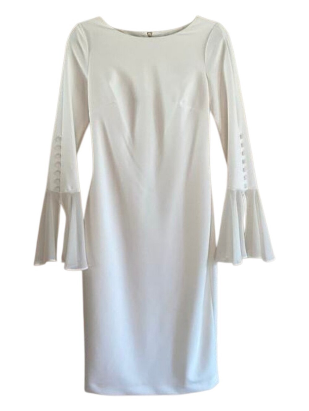 Calvin Klein Sz 4P Ivory White Long Sheer Bell And Button Sleeve Sheath Dress - Picture 6 of 16